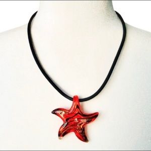 ⭐️Murano Glass⭐️Red Gold Star Glass Pendant Necklace Handcrafted Women's Jewelry